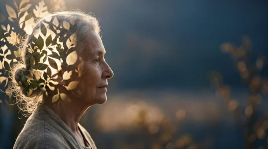 Representation symbolique d'un cerveau age protege par une lumiere douce, evoquant le potentiel neuroprotecteur du CBD