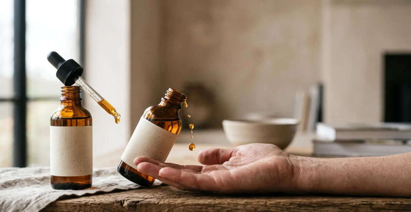 Deux compte-gouttes d'huile côte à côte suggérant des dosages différents de CBD selon les personnes