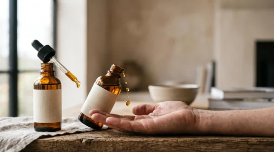 Deux compte-gouttes d'huile côte à côte suggérant des dosages différents de CBD selon les personnes
