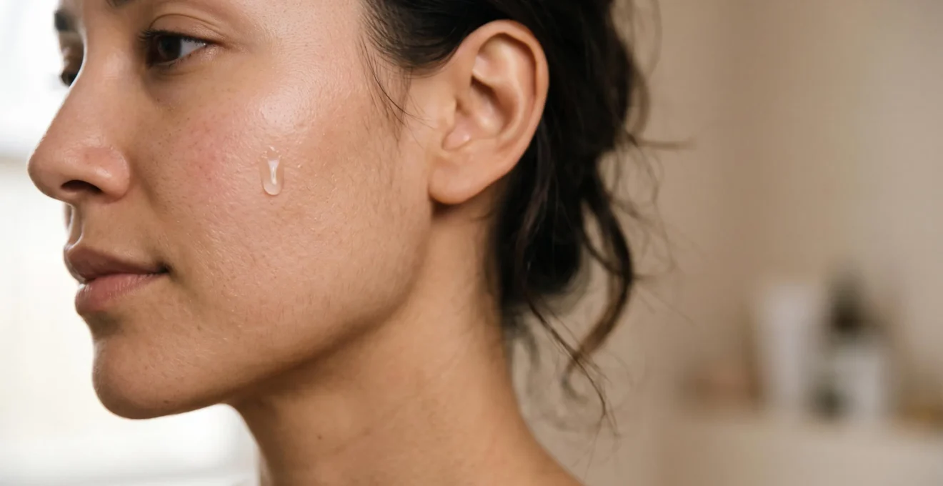 Gros plan sur une peau du visage apaisée illustrant les soins au CBD contre la dermatite atopique et la rosacée