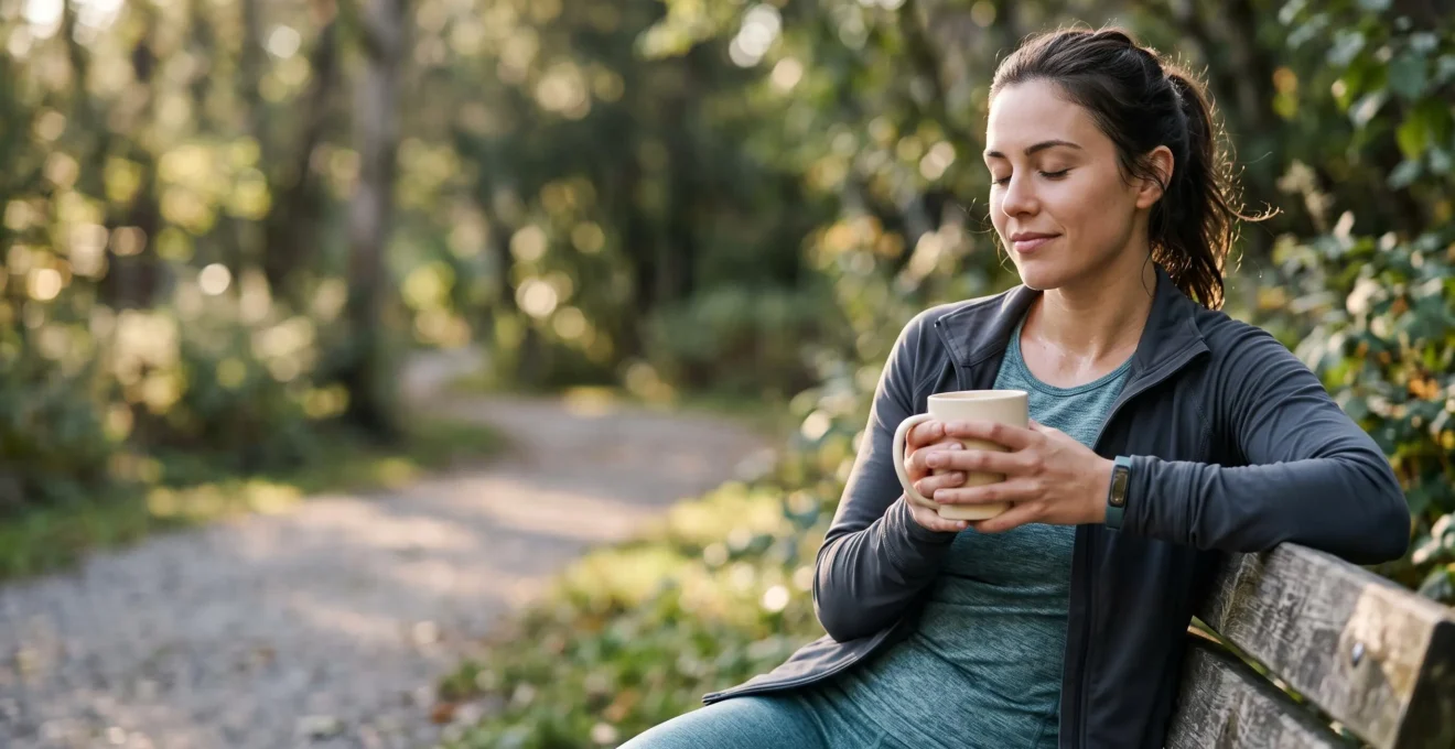 Sportif au repos savourant une infusion apaisante de fleurs de CBD après une séance d'entraînement intense