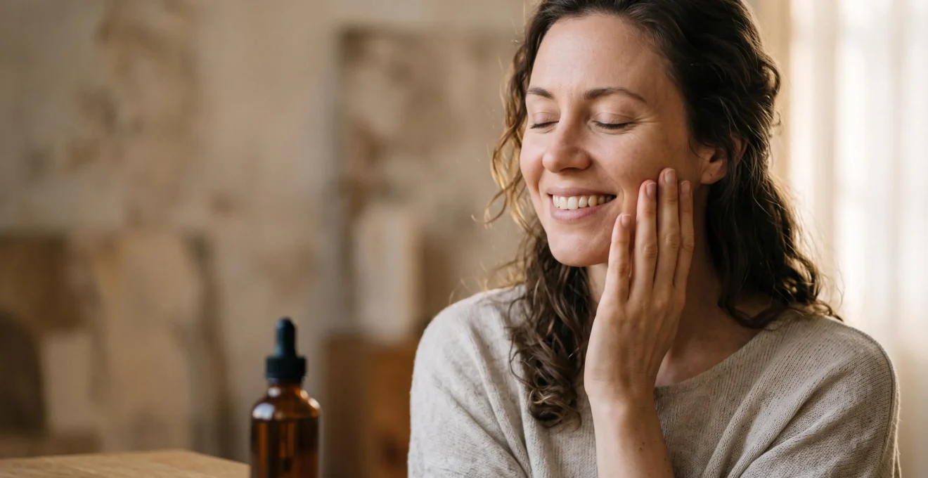 Portrait éditorial d'un sourire naturel et confortable, symbolisant un blanchiment dentaire apaisé sans sensibilité